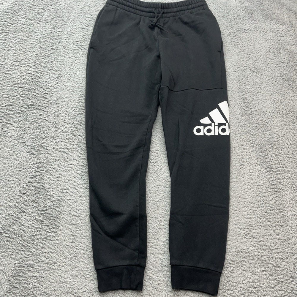 Adidas Essentials Fleece Tapered‎ Cuff Big Logo Pants Mens M Black Sweatpants